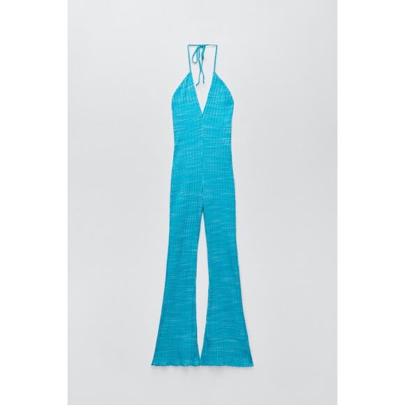 Zara Ribbed Halter Flare Jumpsuit - Picture 3 of 16